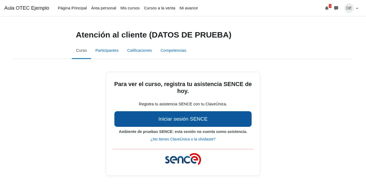 Curso bloqueado con el botón Iniciar sesión SENCE que ve el estudiante