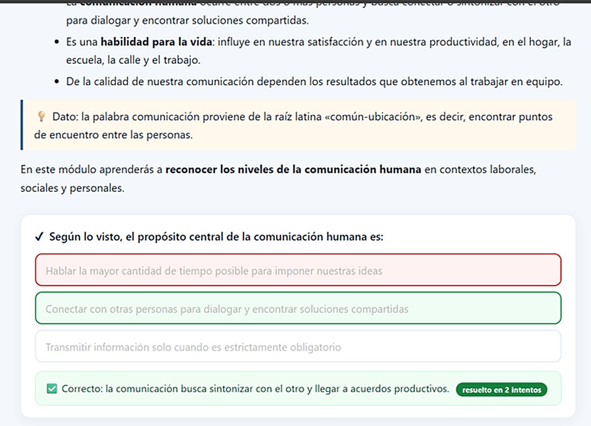 Pregunta de comprobación dentro de la lección