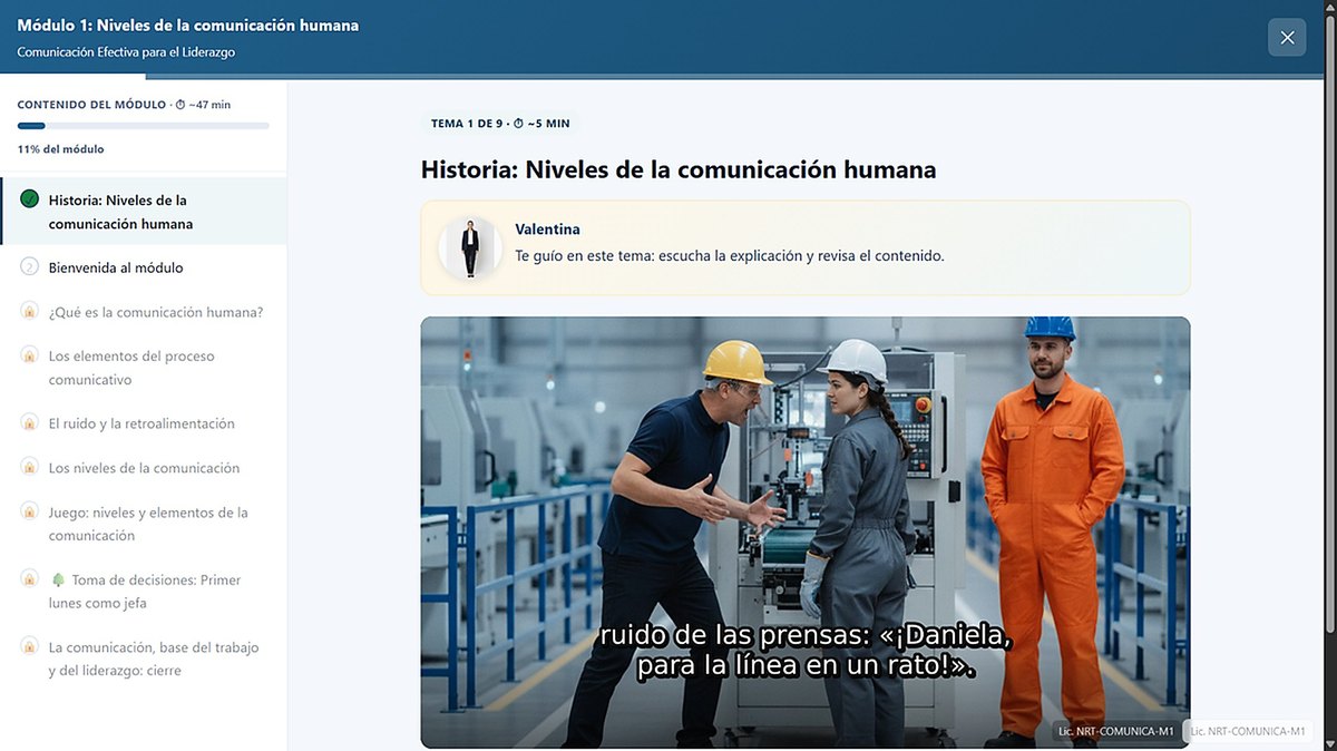 Lección navegable con video de historia y personaje guía