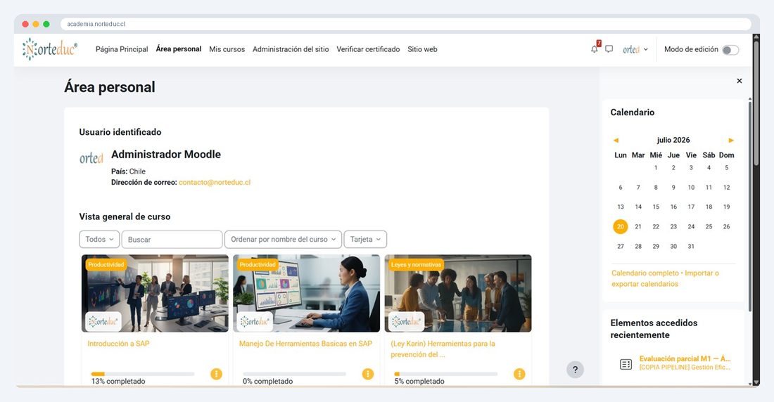 Portada del aula virtual con branding aplicado