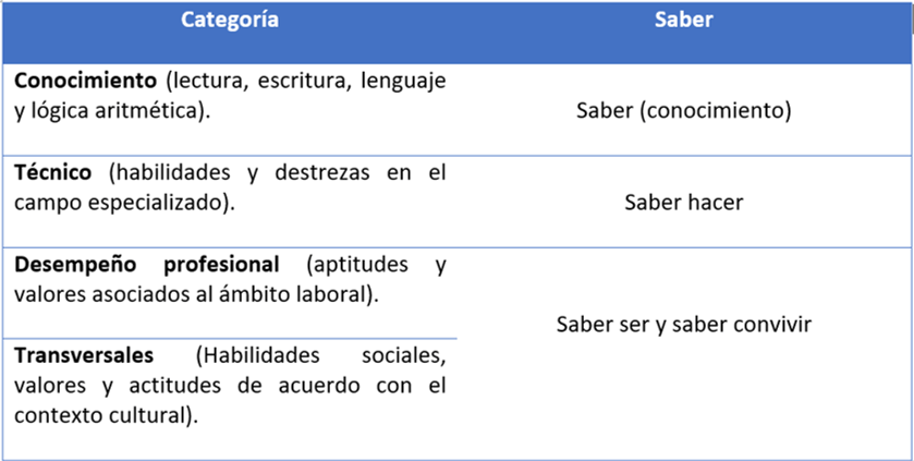 Categoría de competencias en educación