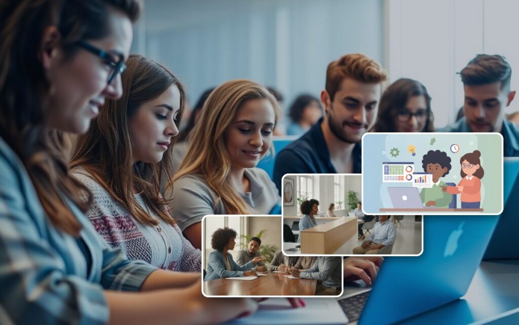 Aula virtual Moodle con tres cursos e-learning